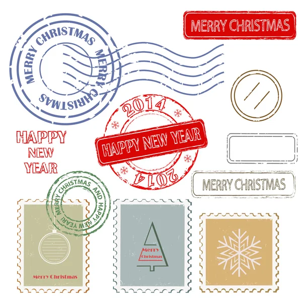 Set de sellos de Navidad y Año Nuevo . — Archivo Imágenes Vectoriales