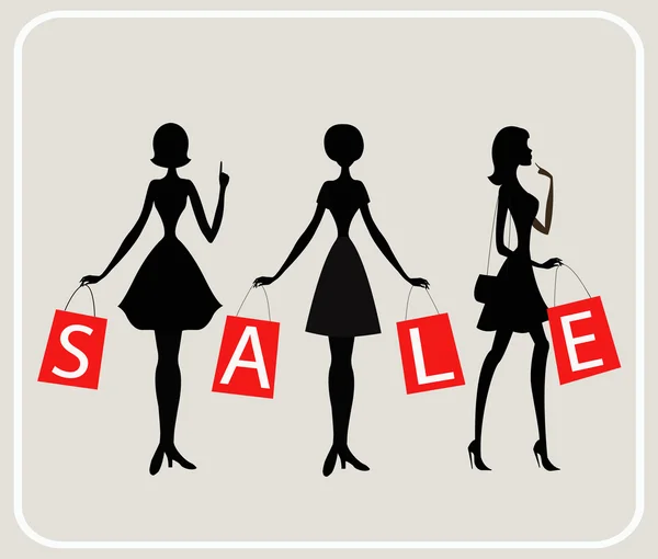 Ženy se slovem "prodej nakupovat" — Stockový vektor