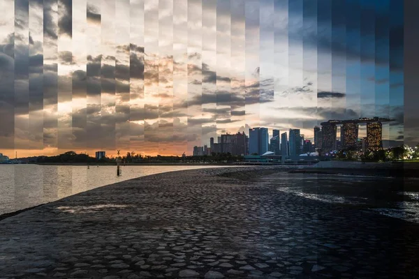 Singapore 2022 City Skyline Time Slice Day Night Vertical Frames — Stock Photo, Image