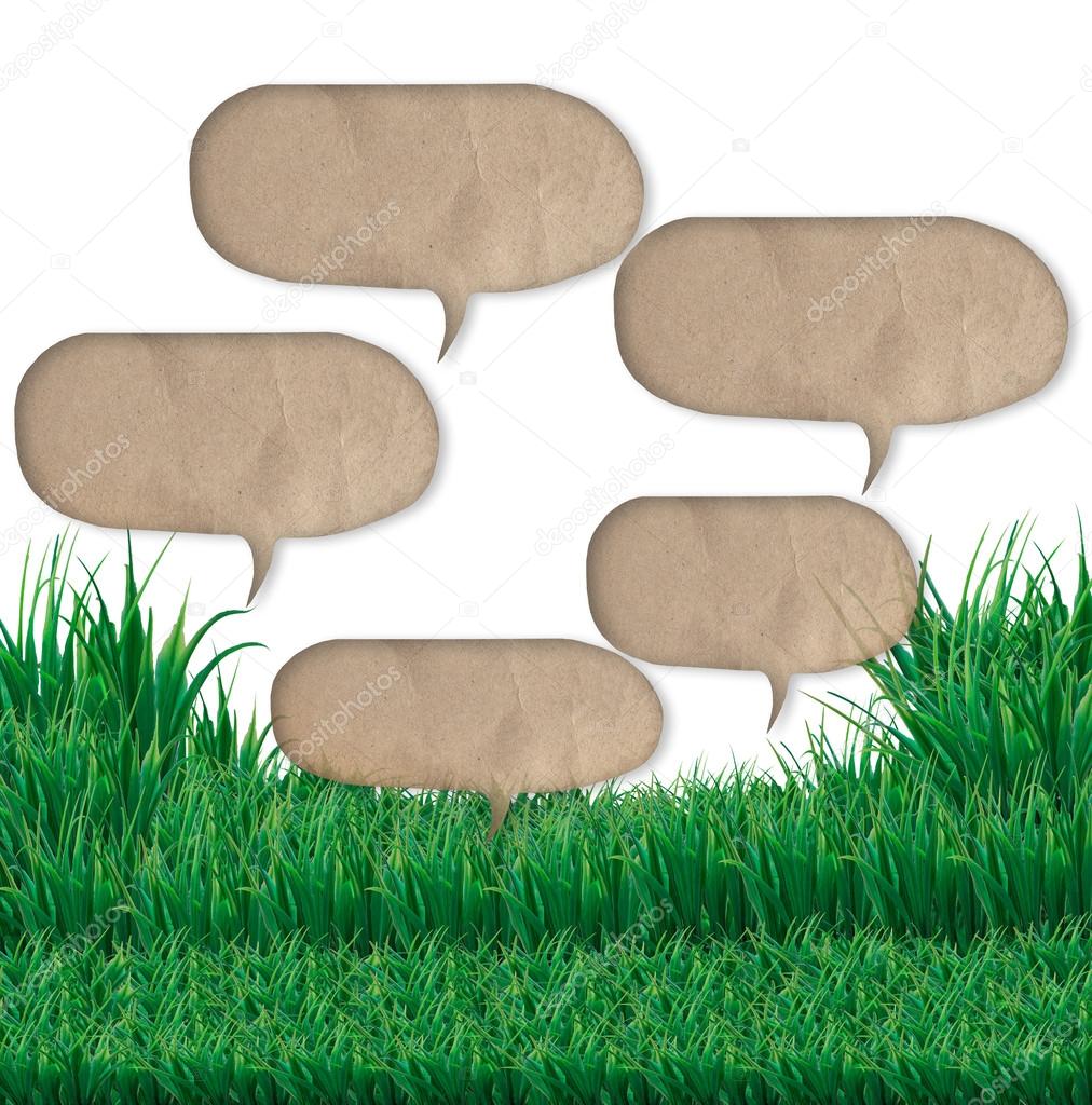 Speech bubbles over green grass field
