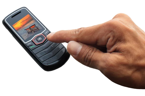 Teléfono móvil y pulsar el dedo ok —  Fotos de Stock