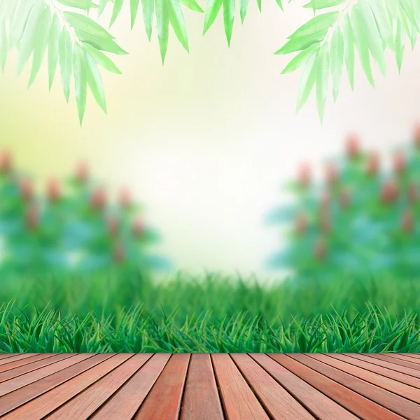 Wood terrace with tree plant fence use as background — Stock Photo, Image