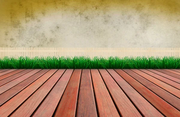 Wood terrace with tree plant fence use as background — Stock Photo, Image