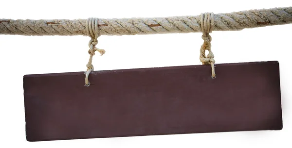 Banner de madera colgado en la cuerda — Foto de Stock