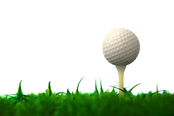 Мяч для гольфа и зеленая трава с оборудованием — стоковое фото