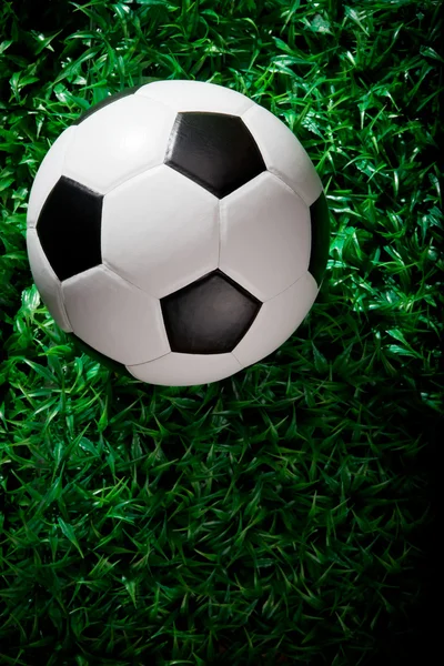 Soccer football on green grass by studio light — Stock Photo, Image