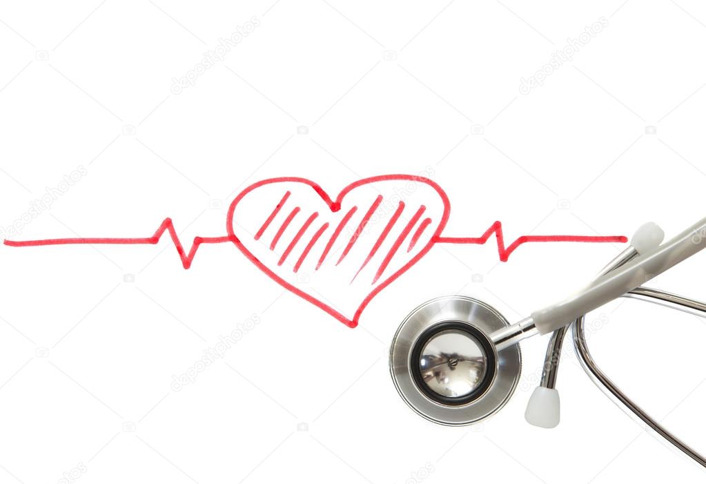 Heart and stethoscope on white