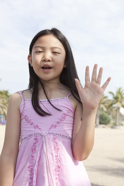 Asian girl show finger acting symbols — Stock Photo, Image