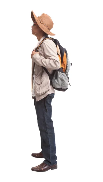 Side view of adventure man with back — Stock Photo, Image