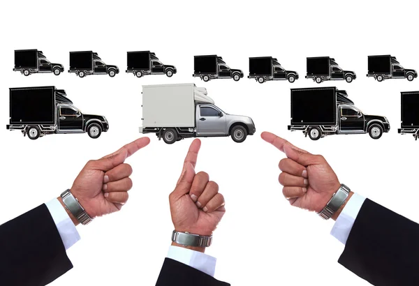 Hand pointing to good truck — Stock Photo, Image