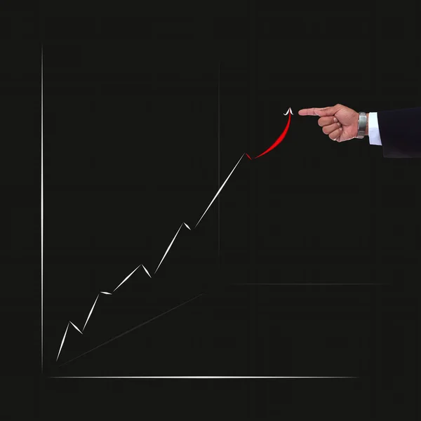 Wykres biznes i wskazując ręką wykorzystania spotkanie dokumentu pakietu office — Zdjęcie stockowe