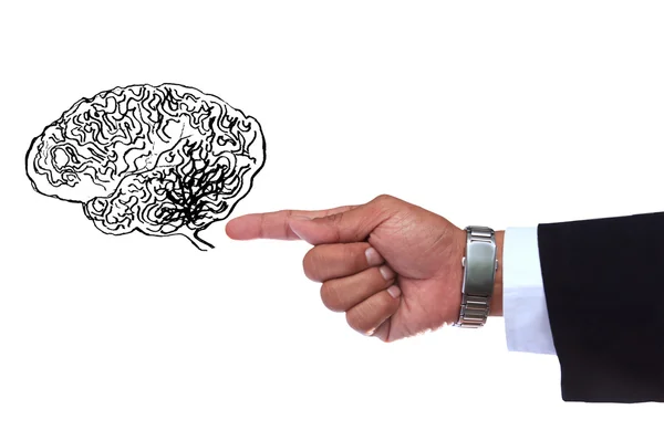 Hand pekar till smarta hjärna — Stockfoto