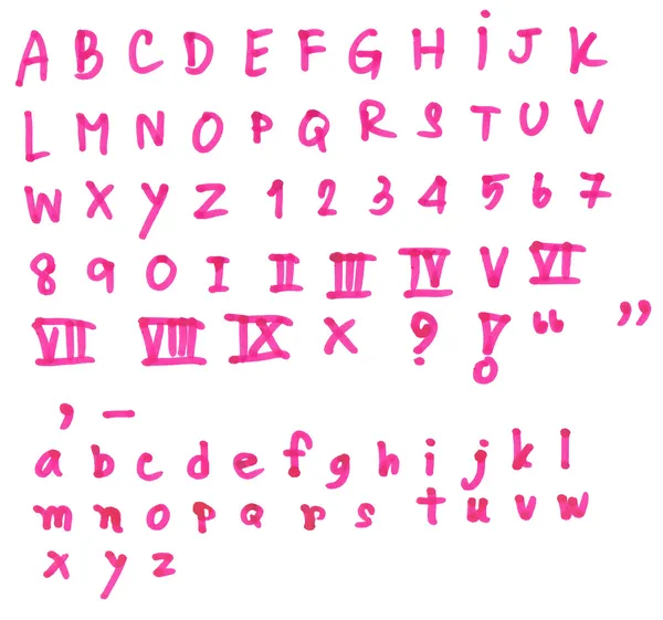 Розовый алфавит на белом — стоковое фото