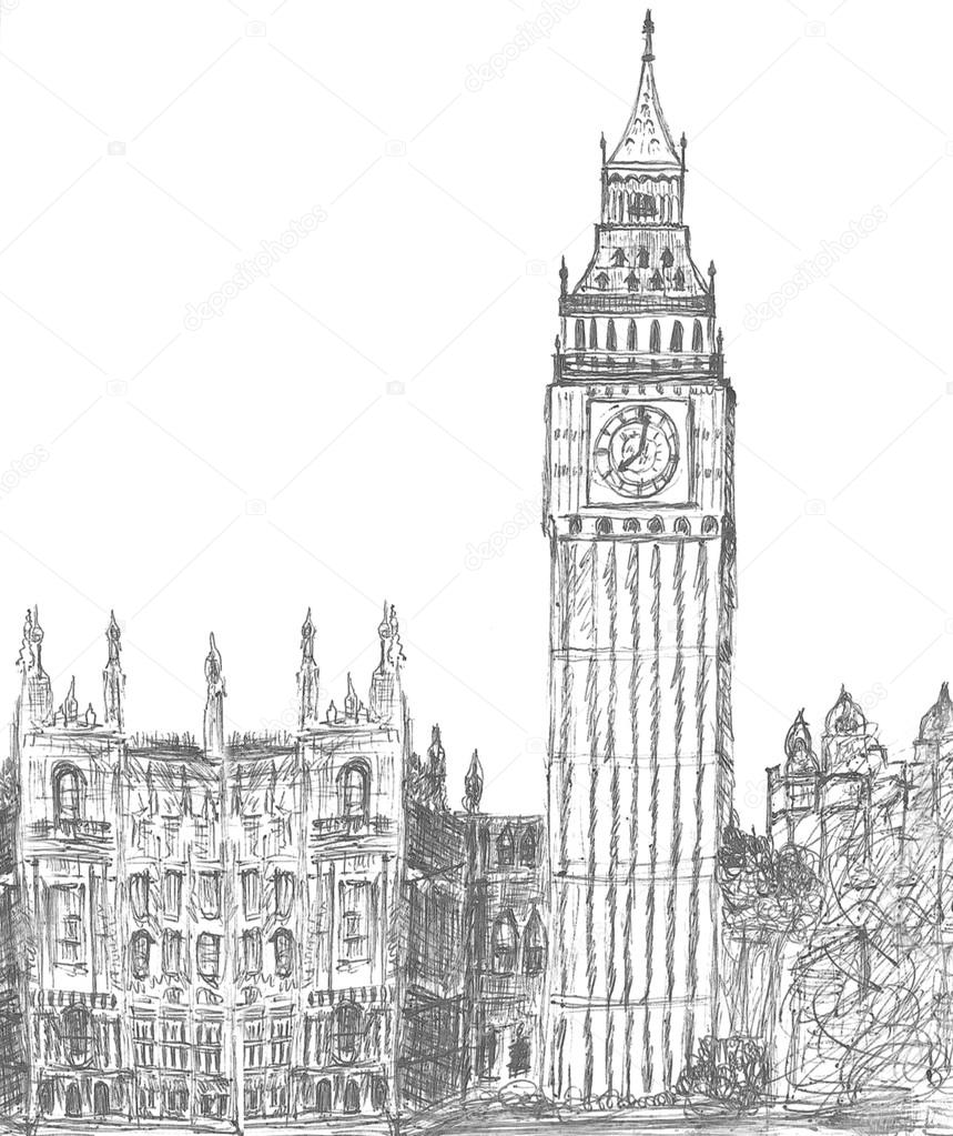 sketching of big ben london landmark