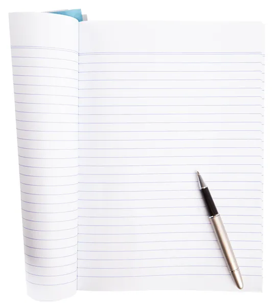Libro spazio libero per scrivere con bella penna — Foto Stock