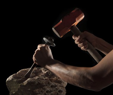 soyut el çekiç ve hard rock üzerine siyah izole