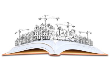 Açık kitap ve inşaat bilgi mimarisi bina