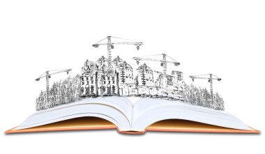 open book and building construction knowledge of architecture