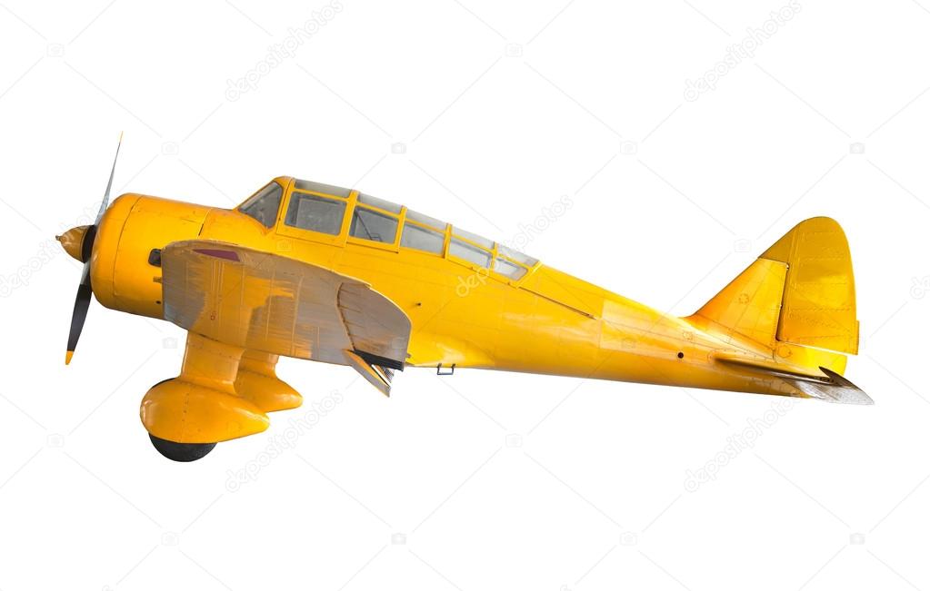 old classic yellow plane isolated white