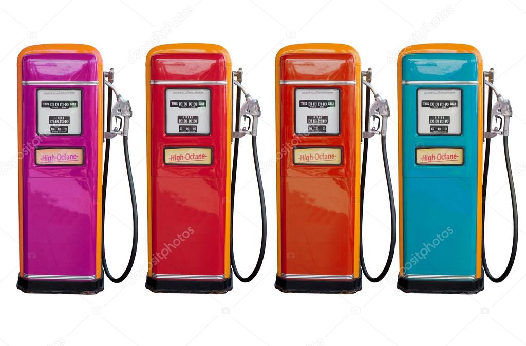 Several color of old classic oil distributor in gasoline station
