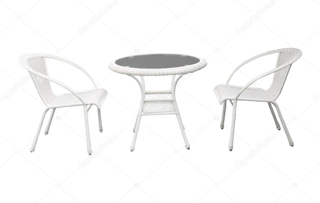 Group of garden white garden desk and chairs isolated backgrou