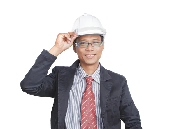 Face of smiling engineer on white — Stock Photo, Image