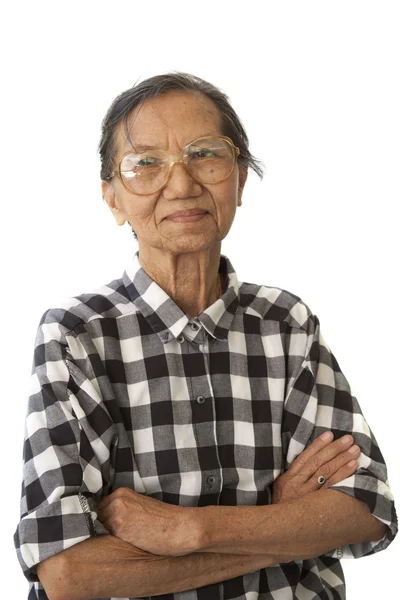 Rosto da mulher idosa 70 anos de idade isolado em branco — Fotografia de Stock
