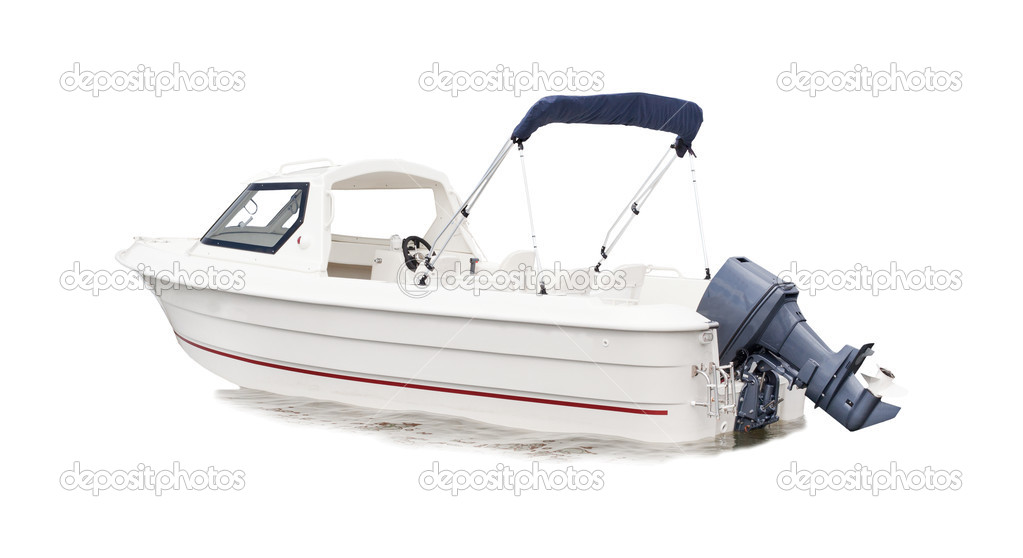 white speed boat isolated background