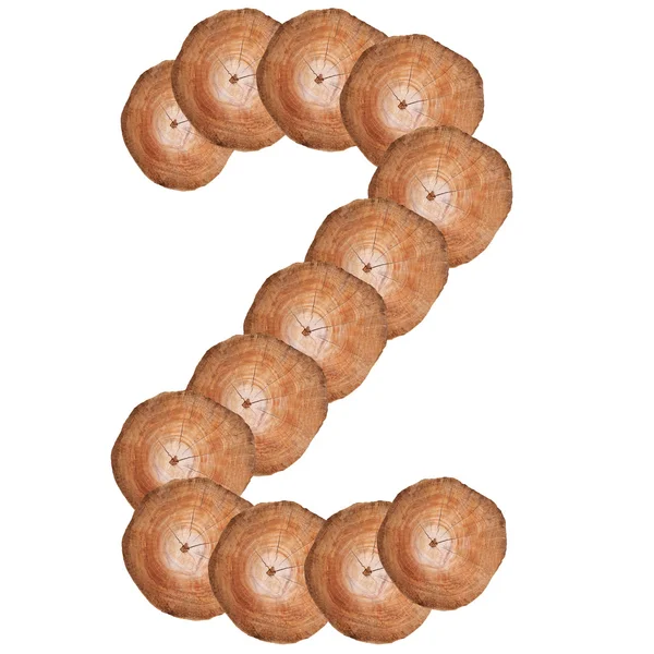 Arabic number 2 made from bark wood — Stock Photo, Image