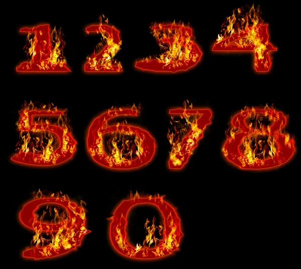 Feuer brennt auf arabischer Zahl null bis neun Einsatz für Mehrzweck — Stockfoto