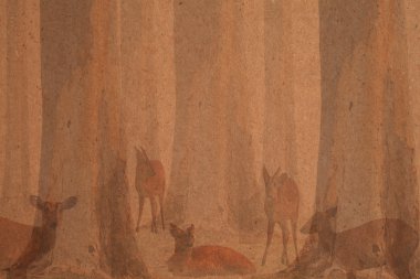 Kağıt doku, büyük ağaç ve vahşi geyik geri dönüşüm