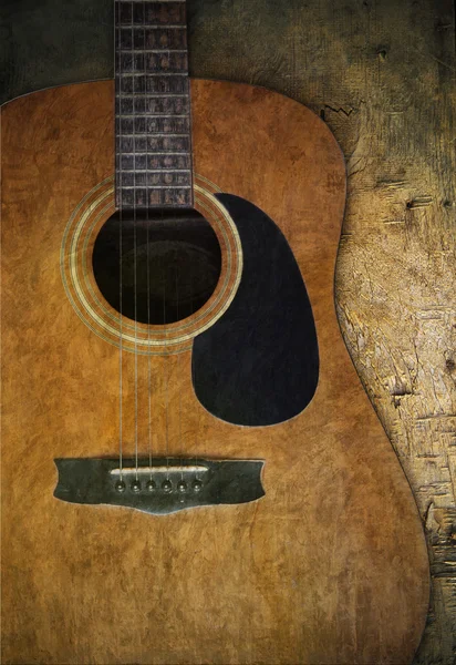 Gammal gitarr på trä texturerat — Stockfoto