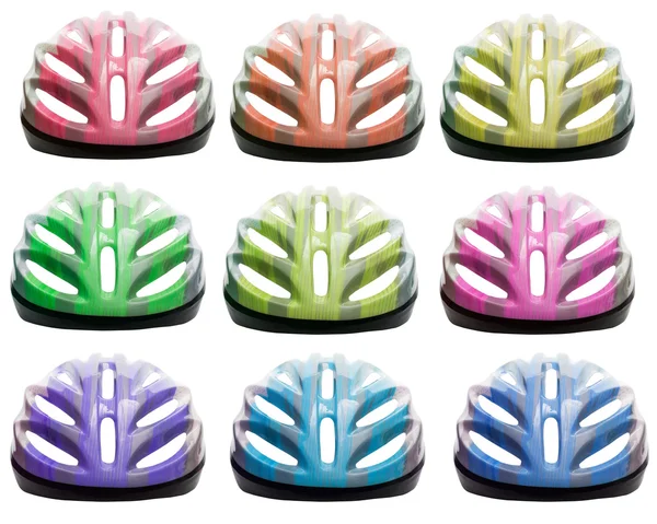 Variétés couleur du casque de sécurité vélo isolé sur fond blanc — Photo