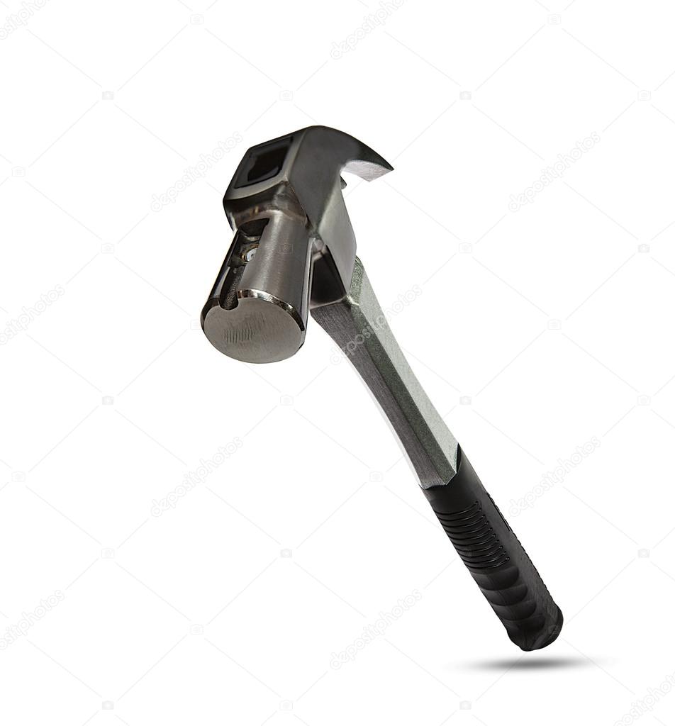 Upper view of iron hammer on white background use for home worki