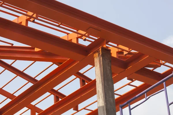 Metal structure of house roof in home construction site use for — Stock Photo, Image