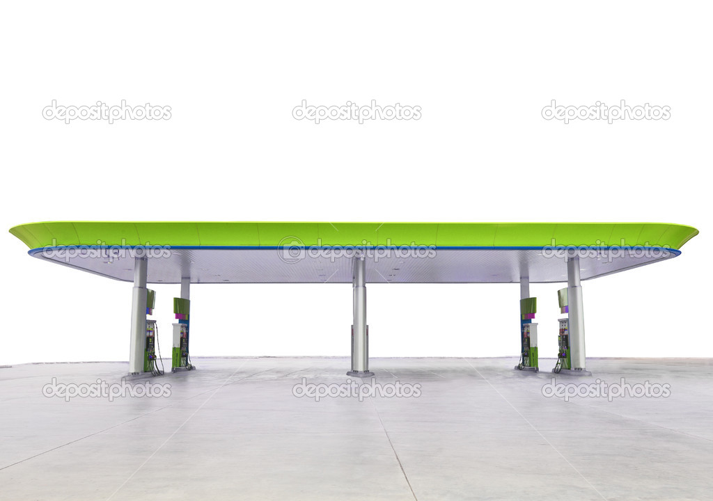 Beautiful oil fuel gasoline service station under conception green and eco nature isolated white background for multipurpose decorative