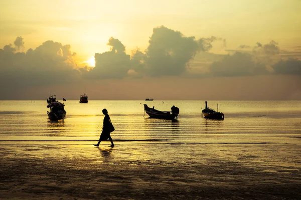 Vacker Solnedgång Vid Stranden Koh Tao Mest Populära Resmål Södra — Stockfoto