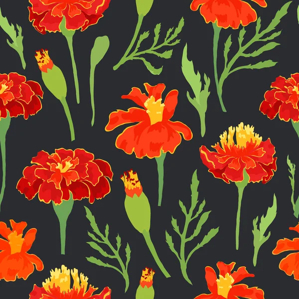 Seamless pattern with the lively Marigold flowers — Vetor de Stock