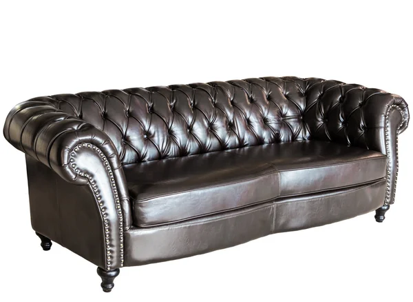ヴィンテージの黒革のソファ — ストック写真