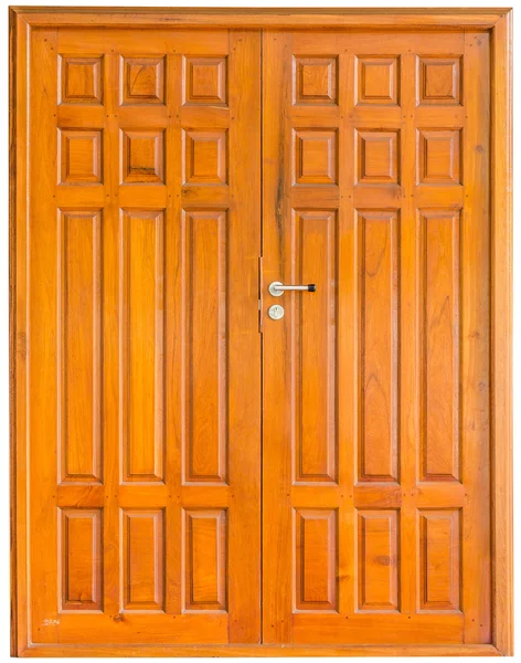 Porta de madeira em um fundo branco — Fotografia de Stock