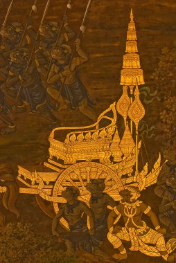 bangkok, Tayland, tapınak duvarında geleneksel Tay tarzı resim sanatının şaheser