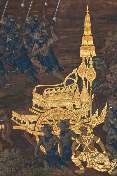 Meisterwerk traditioneller thailändischer Malerei an der Tempelwand in Bangkok, Thailand — Stockfoto