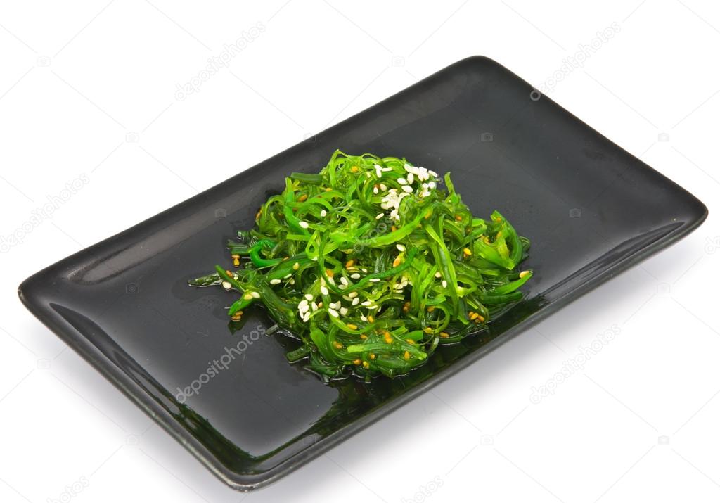 Japanese Cuisine , Seaweed Salad in black plate