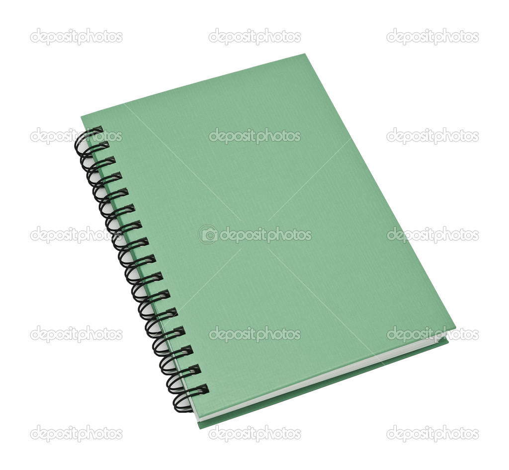 stack of ring binder book or green notebook