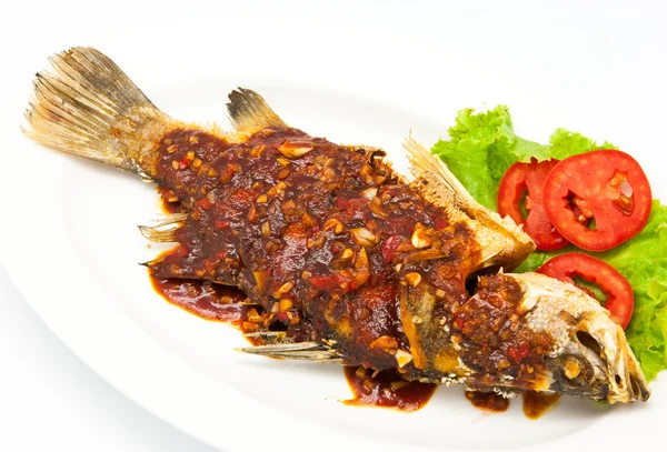 Fried snapper with chili sauce — Stock Photo, Image