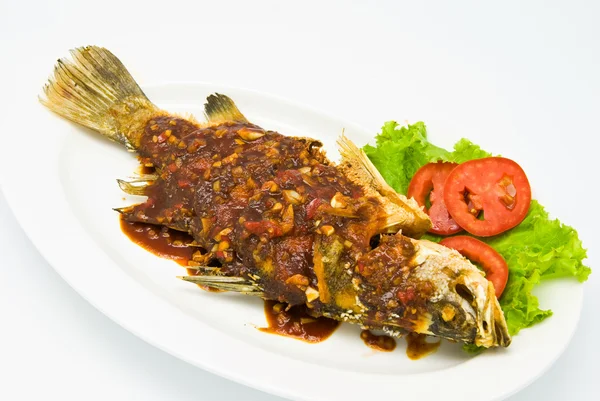 Fried snapper with chili sauce — Stock Photo, Image