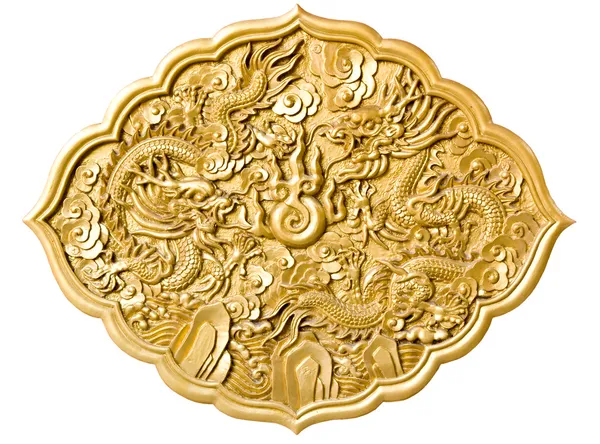 Golden dragon decorated on red wood wall,chinese style in thai t — Stock Photo, Image