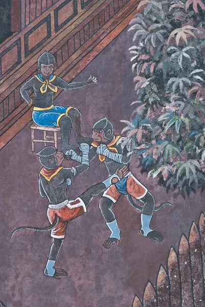 Chef-d'œuvre de style traditionnel thaïlandais peinture art sur temple wa — Photo