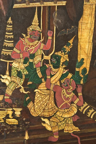 Meesterwerk van traditionele Thaise stijl schilderij kunst op tempel wa — Stockfoto