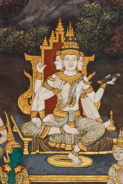 Arcydzieło sztuki malowania tradycyjnego stylu tajskiego na świątyni wa — Zdjęcie stockowe